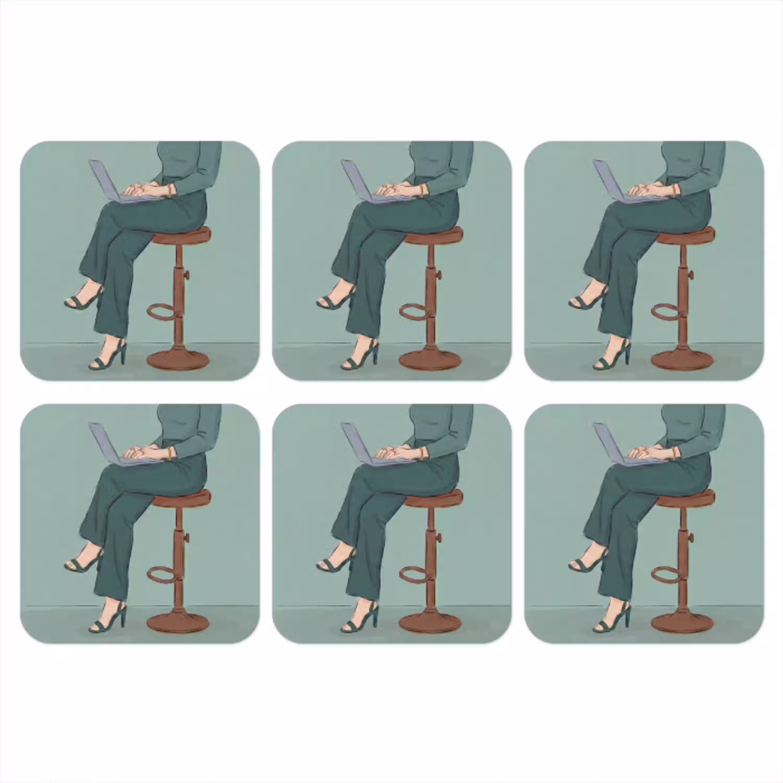 Vrouw - Laptop - Zittend - Illustratie - Groen onderzetter kurk middel -3d