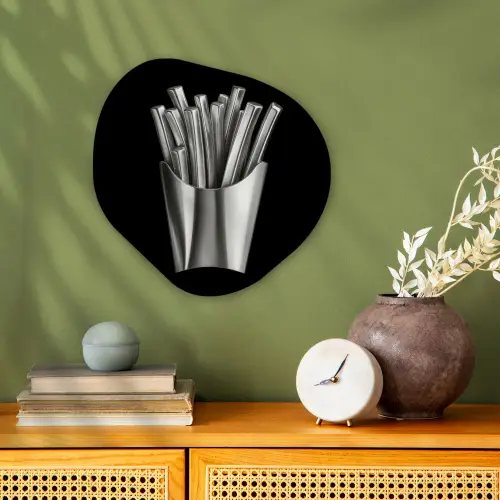Frietjes - Futuristisch - Zilver Wandcirkel Organisch Forex 3mm klein -sfeer2