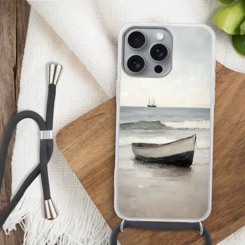 Roeiboot - Zee - Horizon Hoesje iPhone 16 Pro Max met koord klein -sfeer4