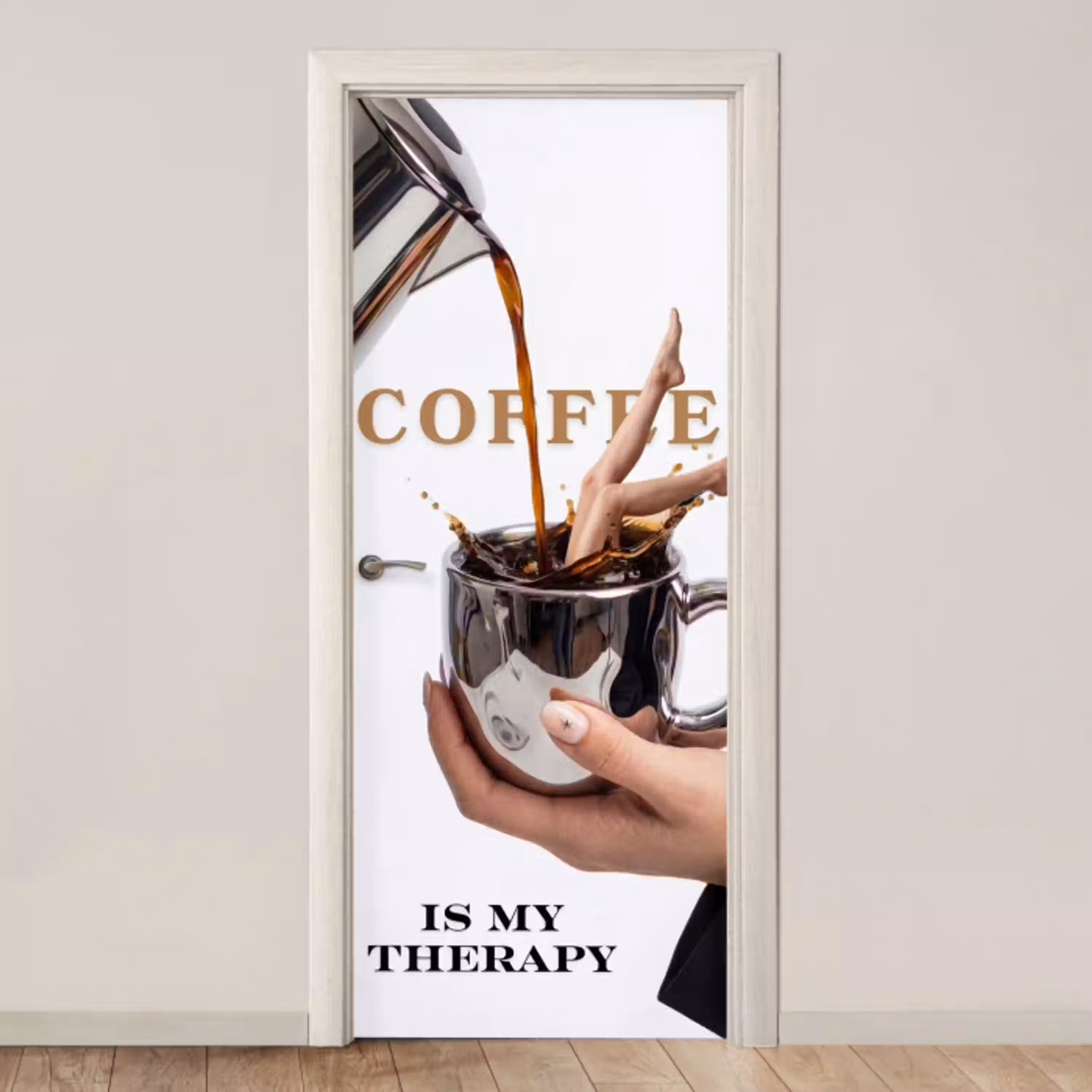 Koffie - Mok - Kan - Therapie deurposter klein -3d_beige