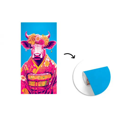 Koe - Bloemenkrans - Oorhangers - Kimono fotobehang vinyl groot -3d