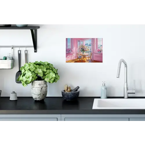 Pink - City - Bloemen Muursticker klein -keuken