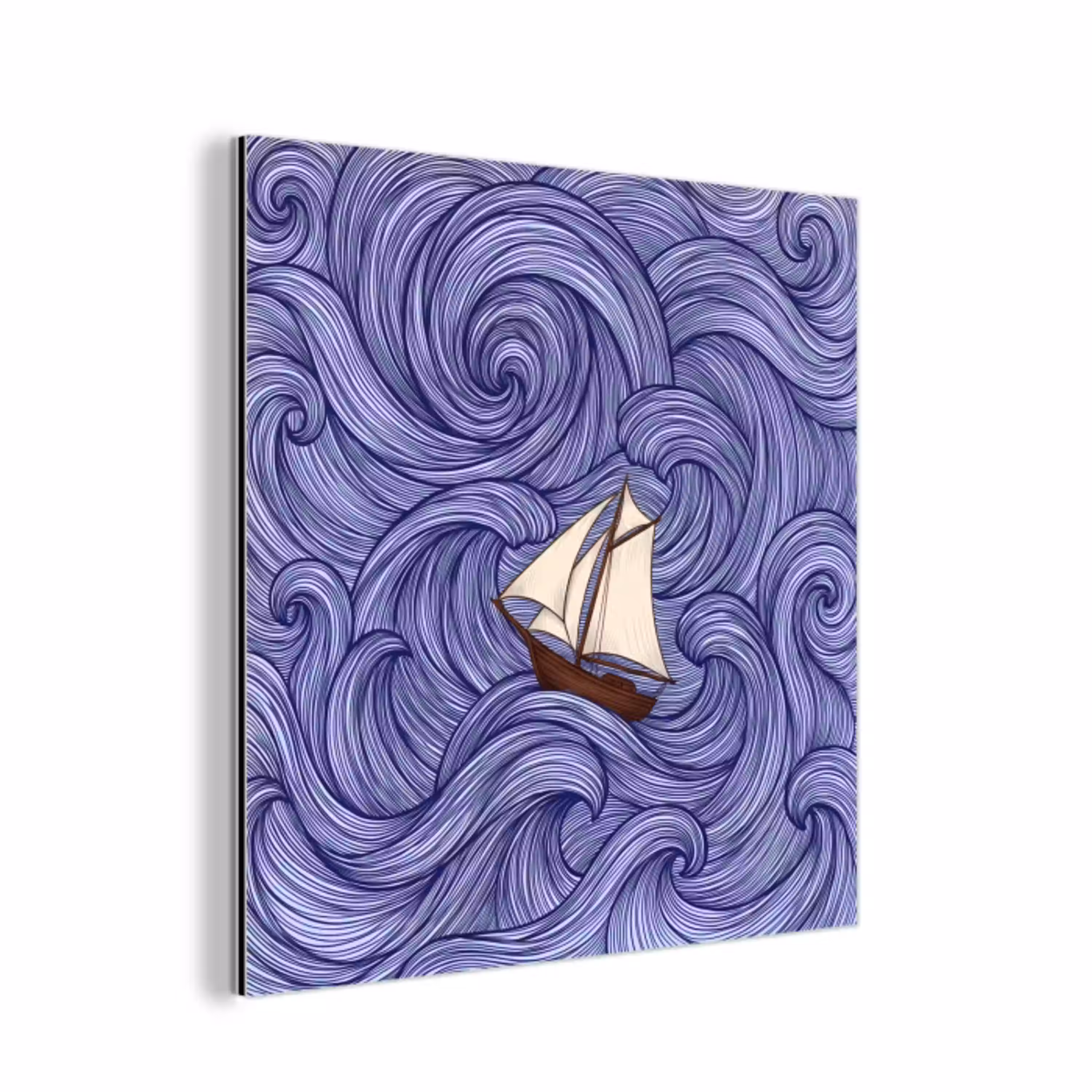 Schip - Golven - Zee - Illustratie - Blauw aluminium wit klein -3d