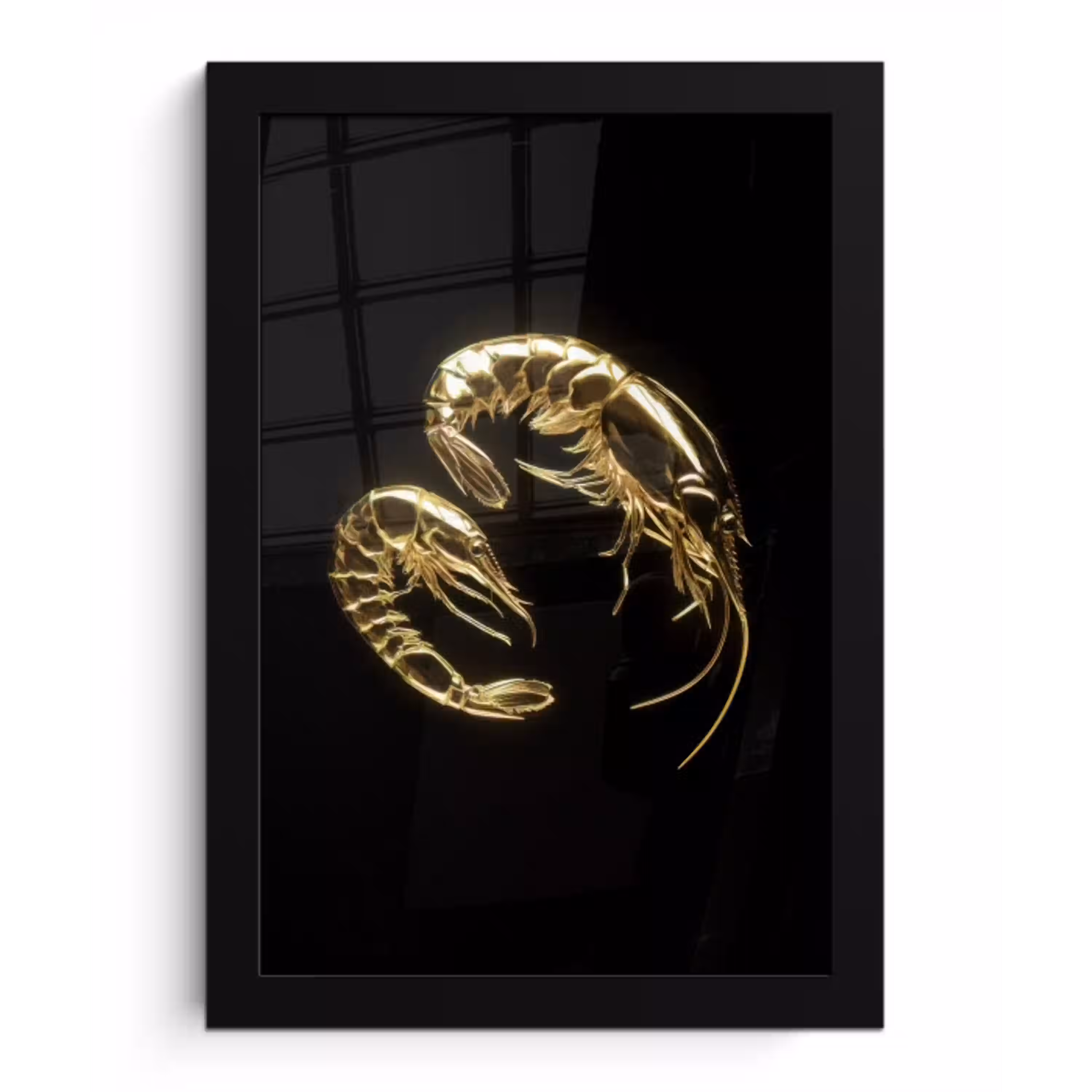 Garnalen - Zwart - Goud - Dieren fotolijst zwart zonder passe partout klein -3d