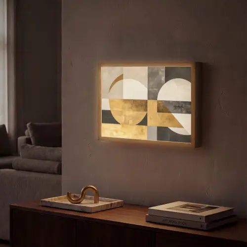 Abstract - Goud - Grijs - Vormen - Geometrisch Light Box met batterij (Wandlamp) middel -sfeer1