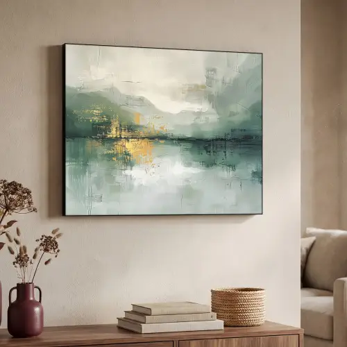 Groen - Modern - Abstract - Goud Textielframe zwart klein -sfeer3