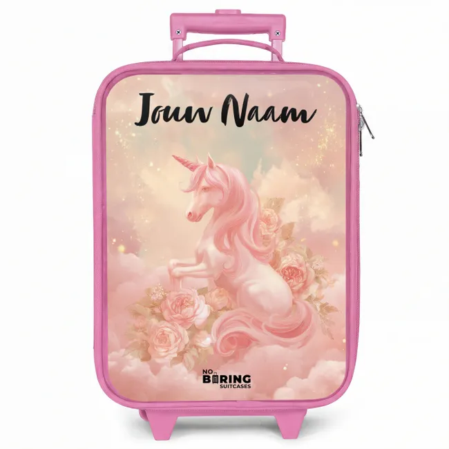 Kinderkoffer roze met naam - Eenhoorn - Wolken - Roze
