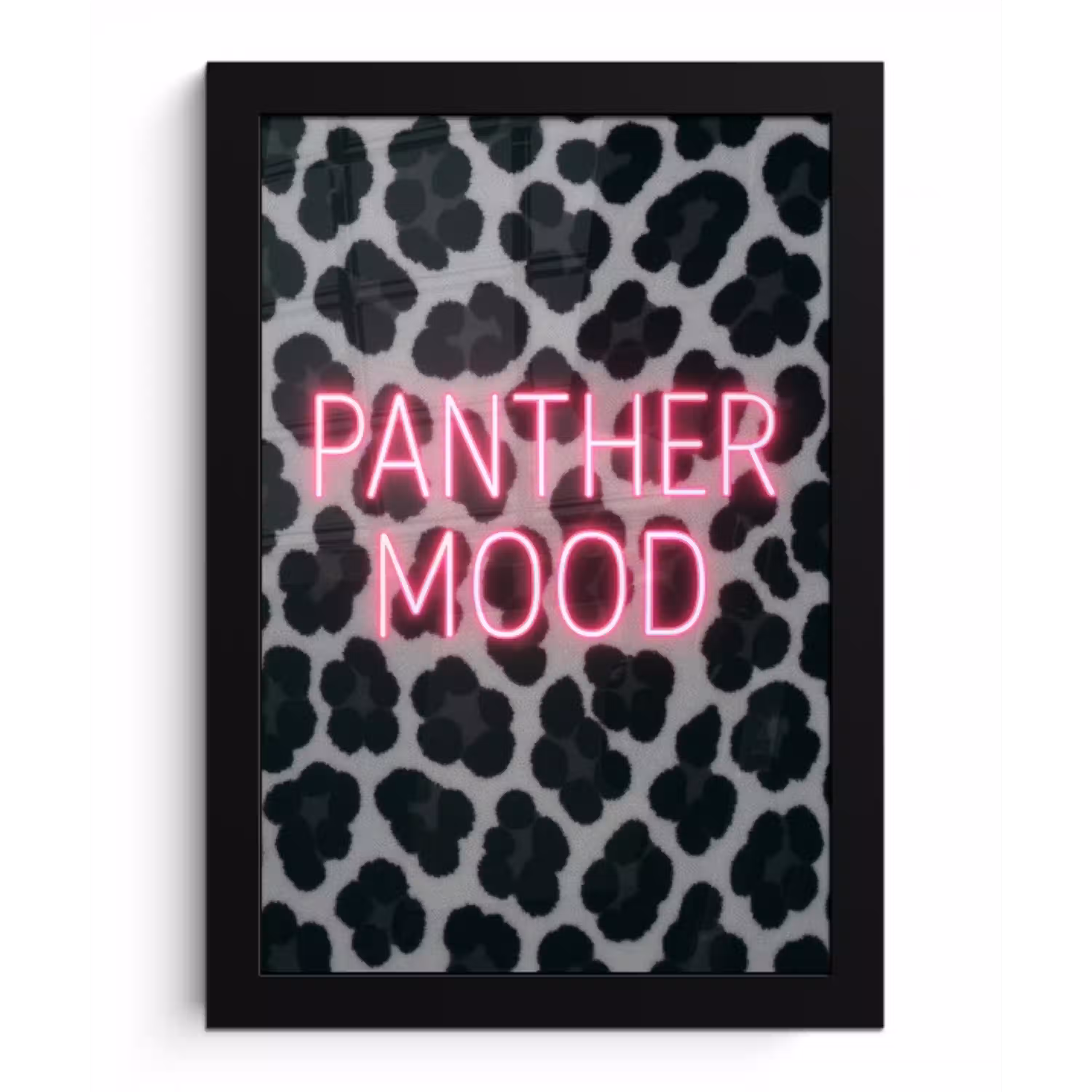 Panterprint - Zwart - Neonletters - Roze fotolijst zwart zonder passe partout klein -3d