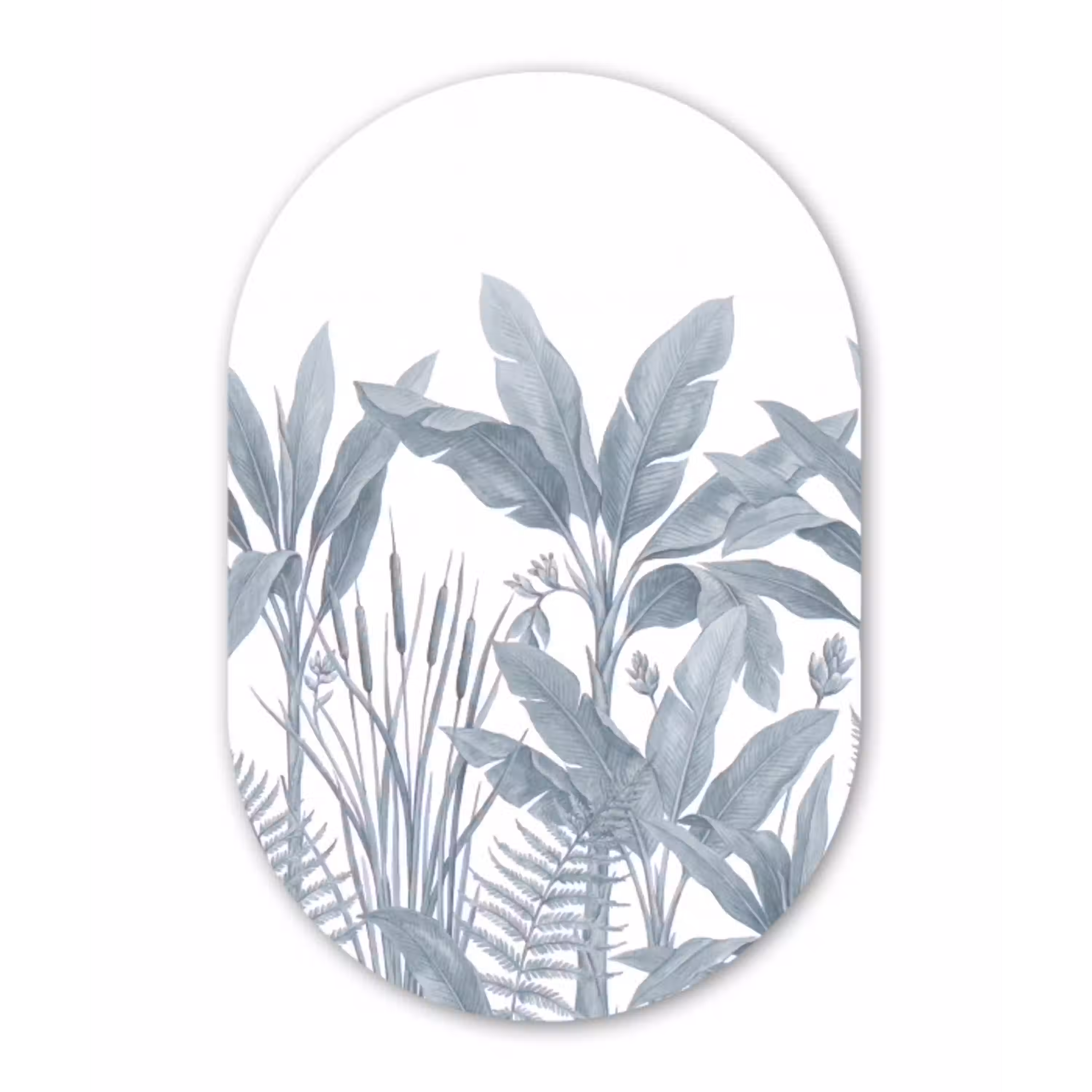 Planten - Bladeren - Natuur - Grijs Wandcirkel Ovaal Aluminium middel -3d