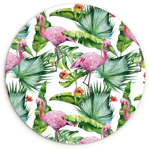 Inductie beschermer - Flamingo - Bladeren - Afdekplaat voor kookplaat - Tropisch Wandcirkel kunststof plaat 5mm dik klein -3d