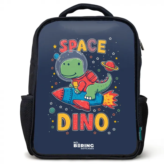 Dino - Groen - Raket - Sterren Rugzak - Zwart middel -3d