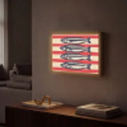 Sardines - Rood en beige strepen Light Box met batterij (Wandlamp) middel -sfeer1