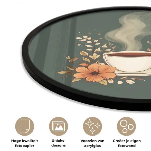 Kop - Bloemen - Groen - Koffie Fotolijst rond zonder passe partout klein -closeup_NL