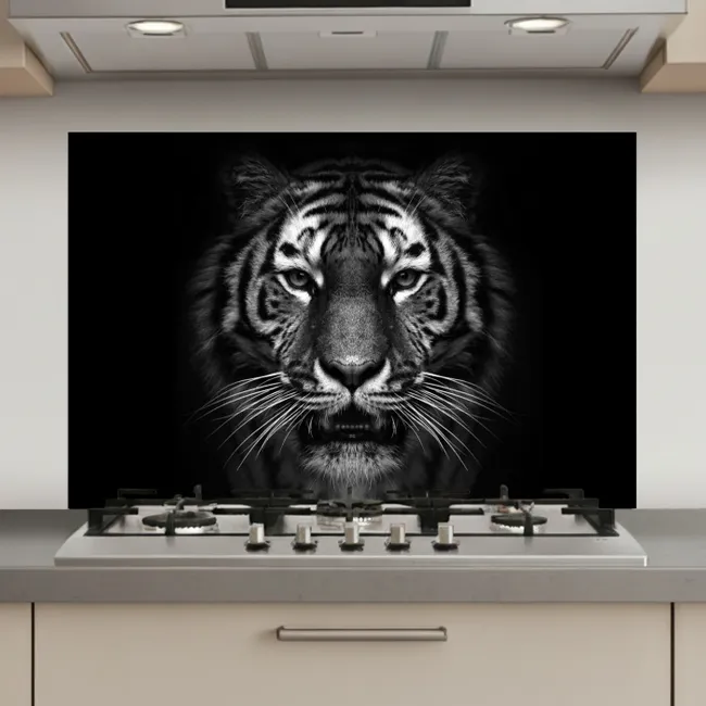 Tijger - Dieren - Zwart - Wit - Portret - Wild keuken achterwand spatscherm klein -3d_website