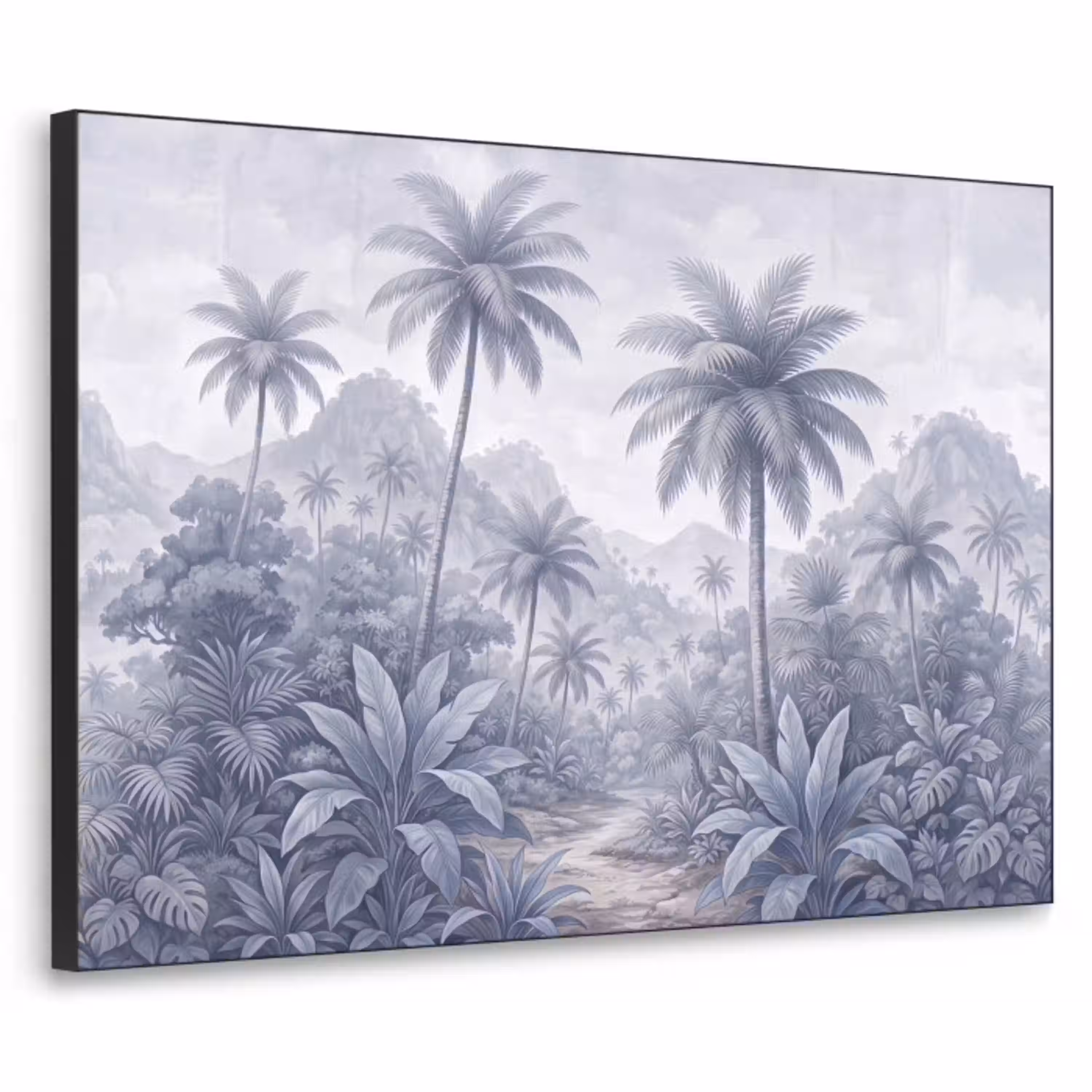 Natuur - Boom - Tropisch - Landschap - Blauw Textielframe zwart klein -3d