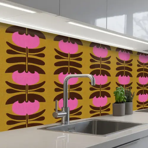 Abstract - Bloemen - Roze keuken achterwand 2 middel 871 -3d_schuin