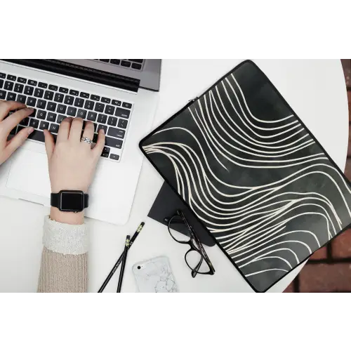Lijnen - Patroon - Abstract - Wit laptophoes neopreen klein -bureau