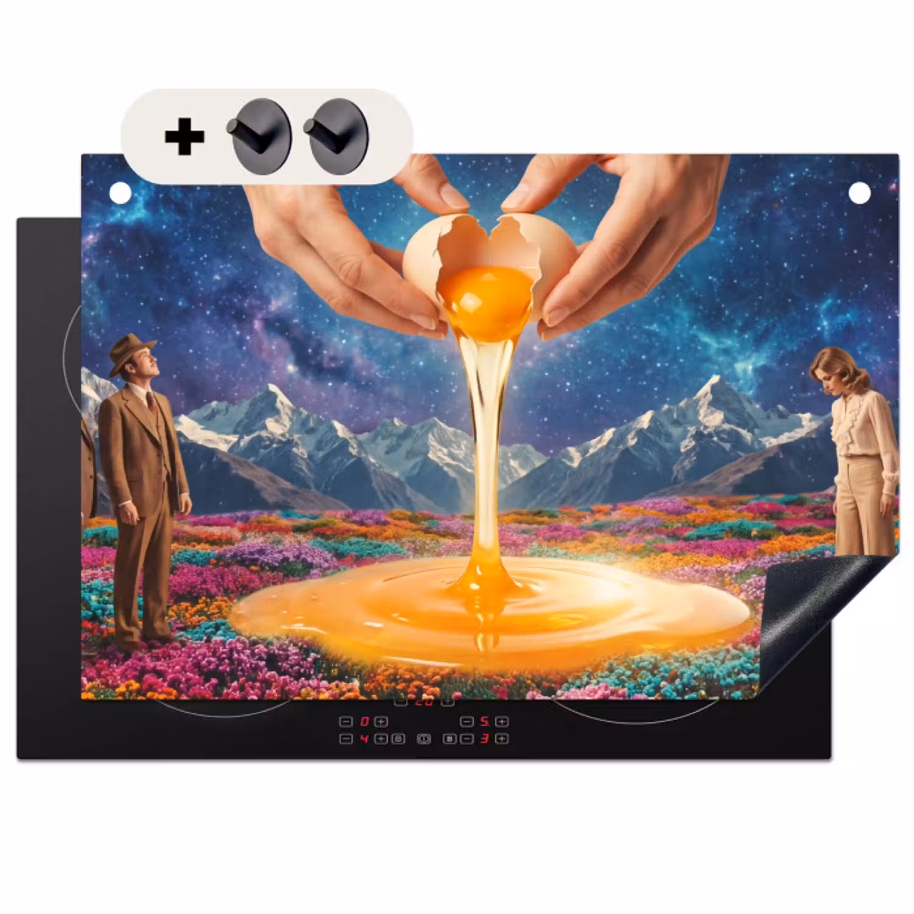 Handen - Ei - Surrealisme Inductie beschemer met haakjes klein -3d