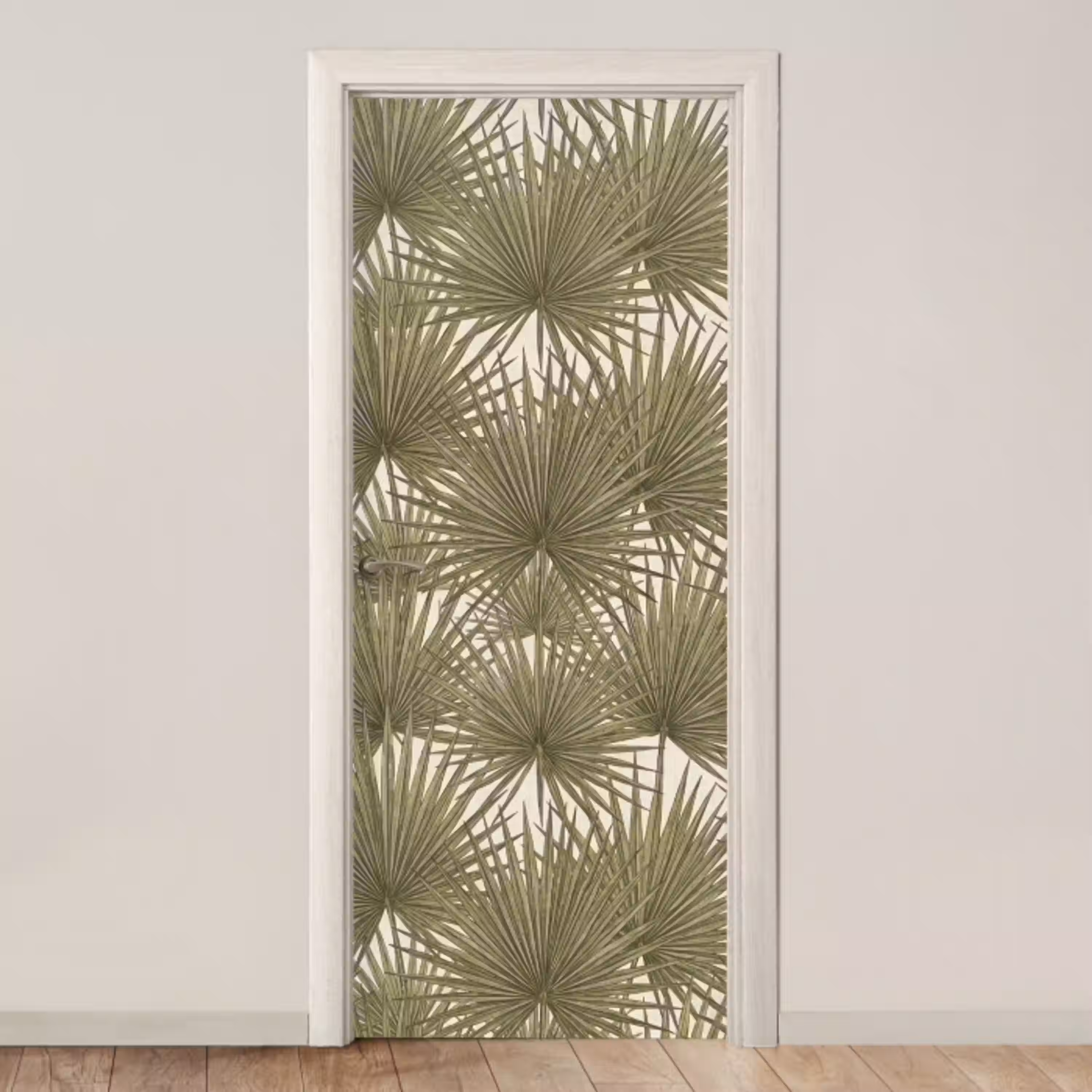 Blad - Tropisch - Patroon - Natuur - Groen deurposter klein -3d_beige