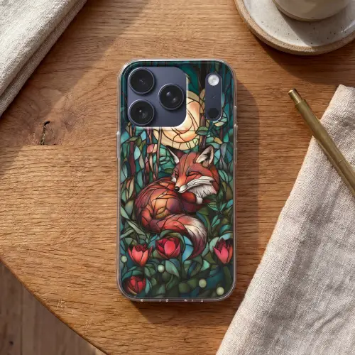 Vos - Mozaïek - Bos - Maan Telefoonhoesje iPhone 17 Pro klein -sfeer1