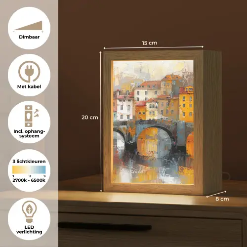 Gracht - Huizen - Kunst - Art Light Box met kabel (Tafellamp) klein -USP_NL