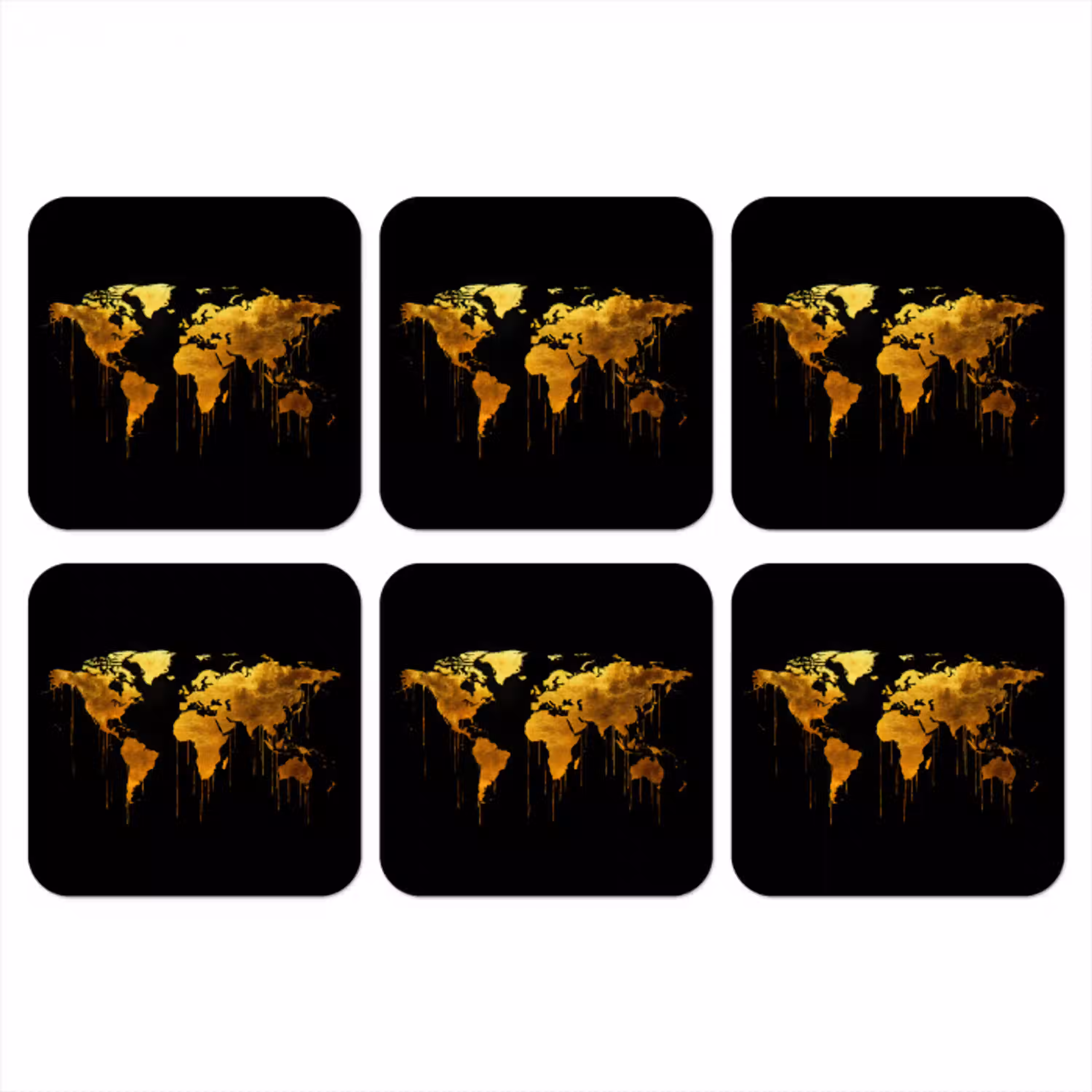 Wereldkaart - Goud - Druipen - Zwart onderzetter kurk middel -3d