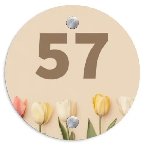 Gekleurde tulpen beige achtergrond - Traditioneel Naambord Rond klein -3d
