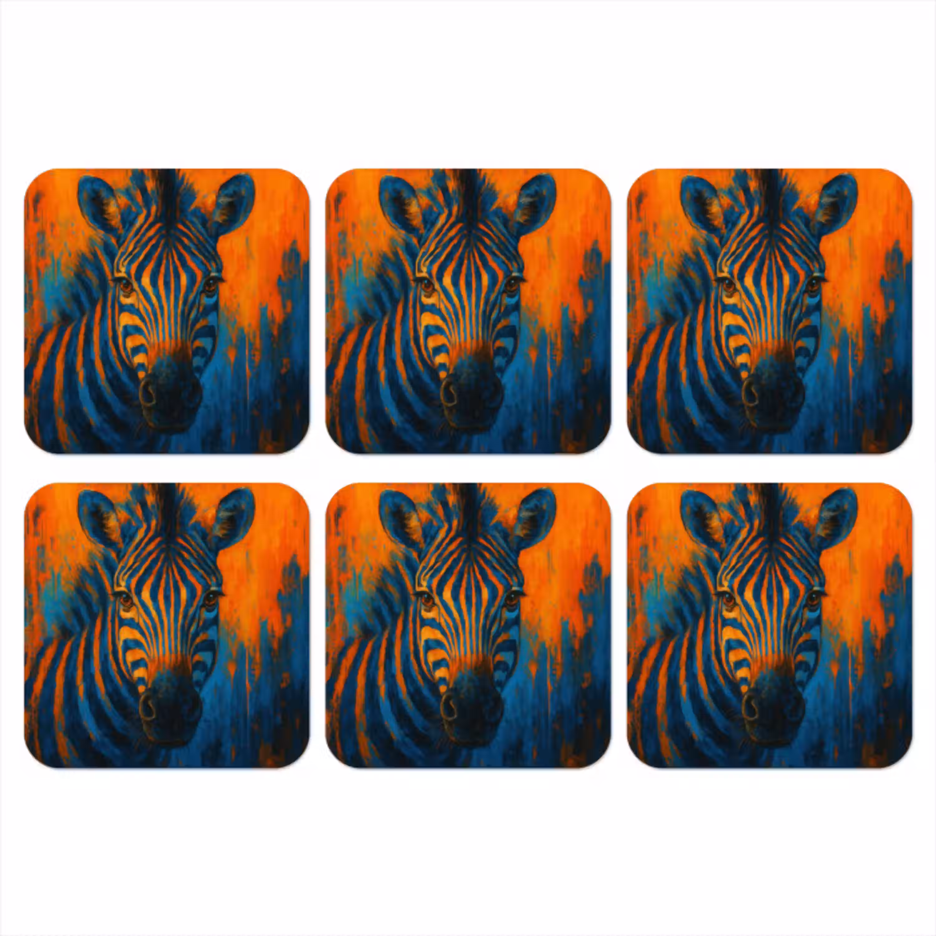 Zebra - Abstract - Blauw onderzetter kurk middel -3d