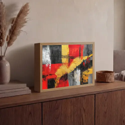 Abstracte kunst - Goud - Zwart Light Box met batterij (Wandlamp) middel -sfeer2