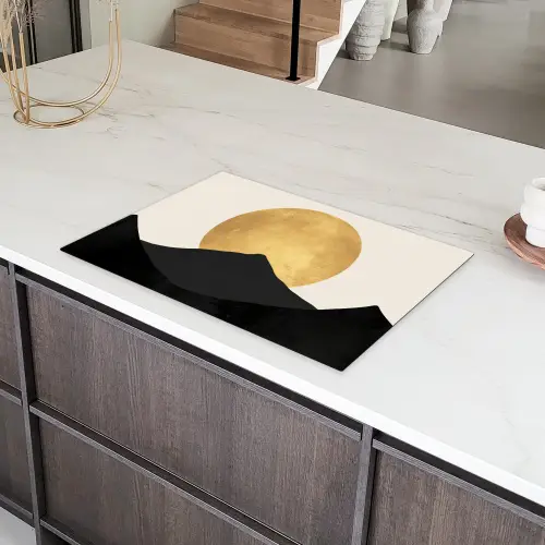 Bergsilhouetten - Gouden cirkel - Beige Inductie beschermer vinyl 3mm klein -sfeer8