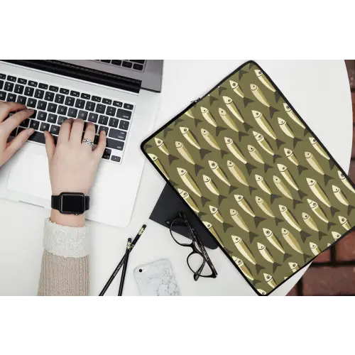 Vis - Patroon - Groen laptophoes neopreen klein 279 -bureau