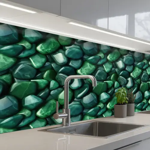 Groen - Glanzende - Kiezels keuken achterwand 2 middel 871 -3d_schuin