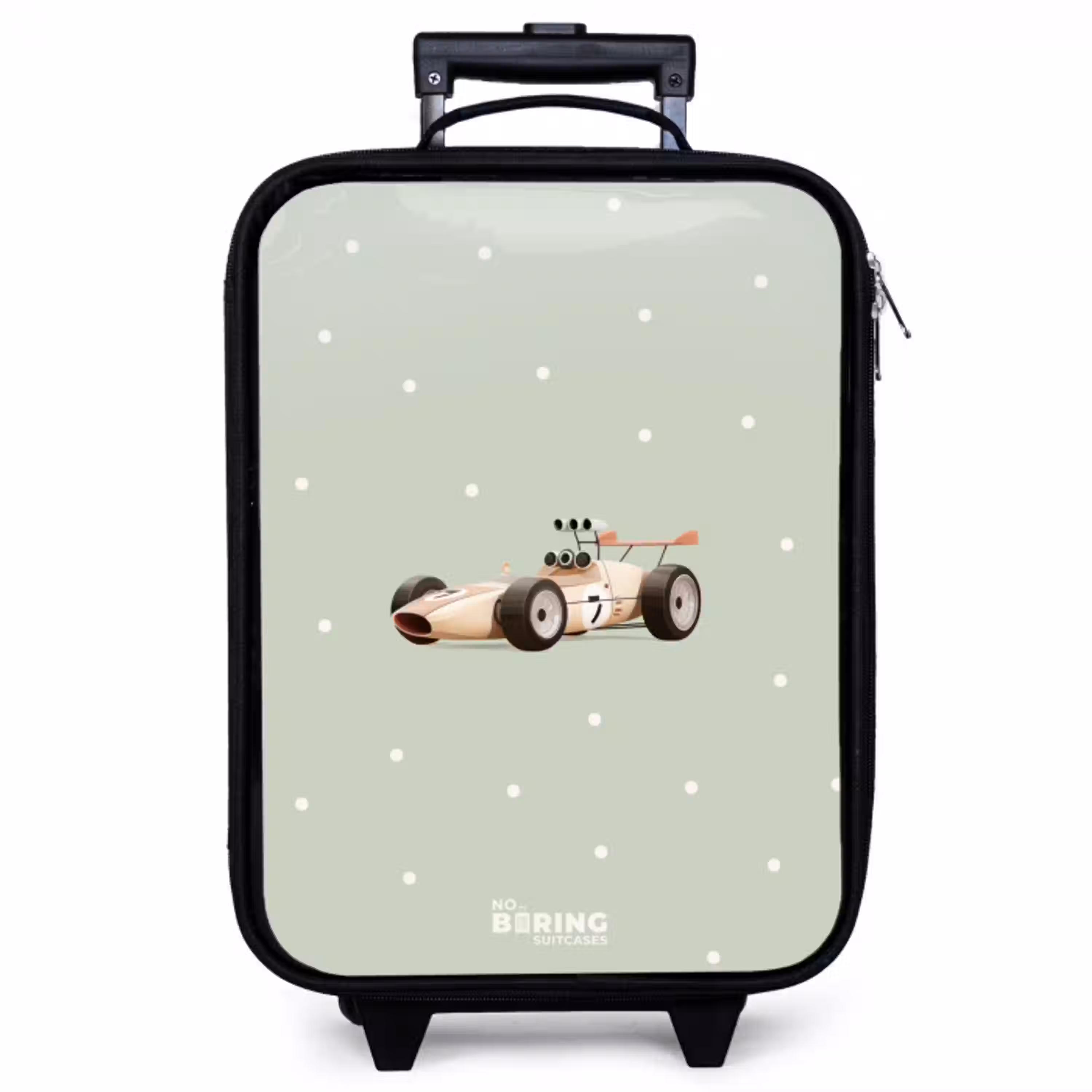 Beige retro raceauto op groene stippen achtergrond Kinderkoffer - Zwart klein -zzz_website3d