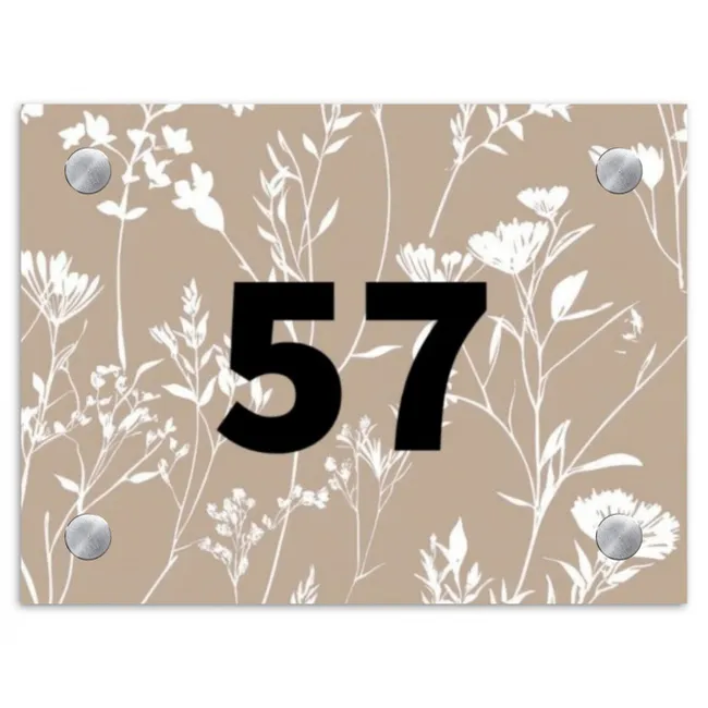 Beige bloemmotief - Traditioneel Naambord Rechthoek middel -3d