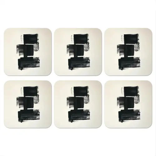 Rechthoeken - Penseelstreken - Abstract - Zwart onderzetter kurk middel -3d