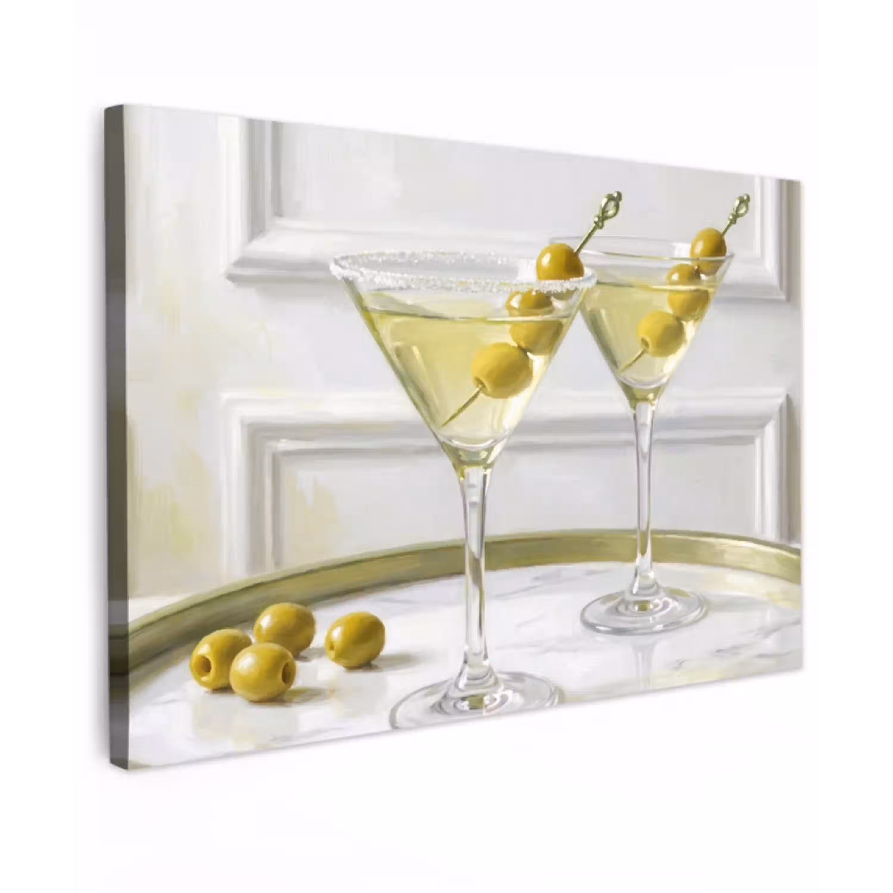 Drank - Martini - Olijven - Modern - Wit Tuinposter op houten frame 2 cm dik klein -3d