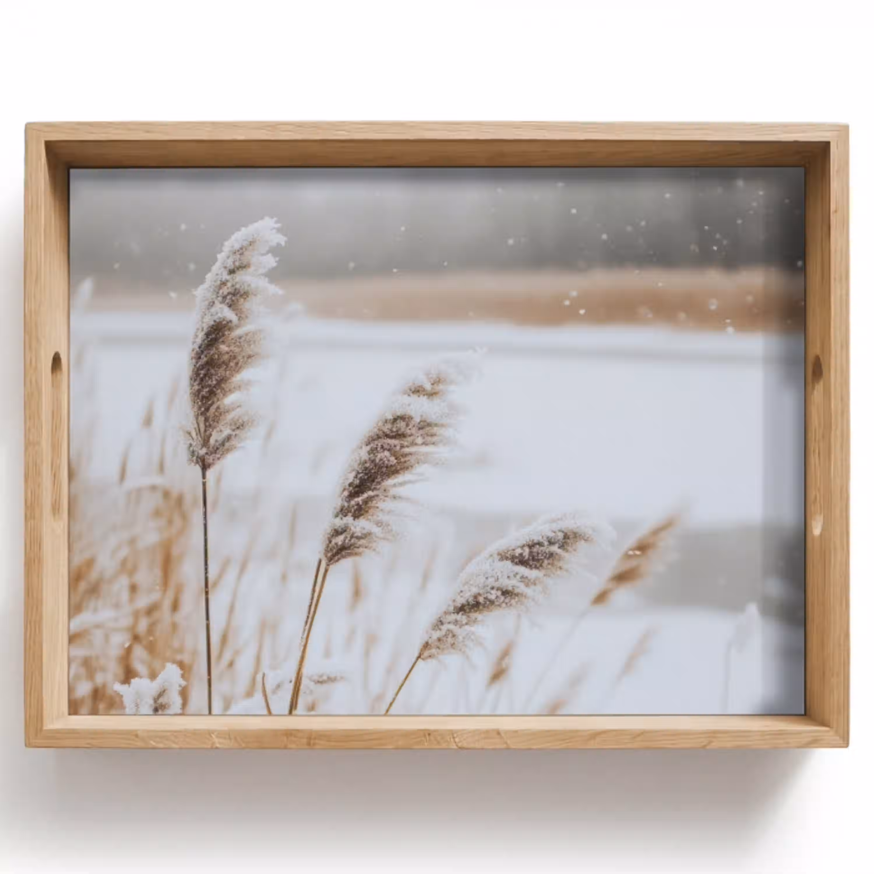 Riet - Meer - Winter - Natuur - Sneeuw - Beige Dienblad Rechthoek middel -z3d_shopping
