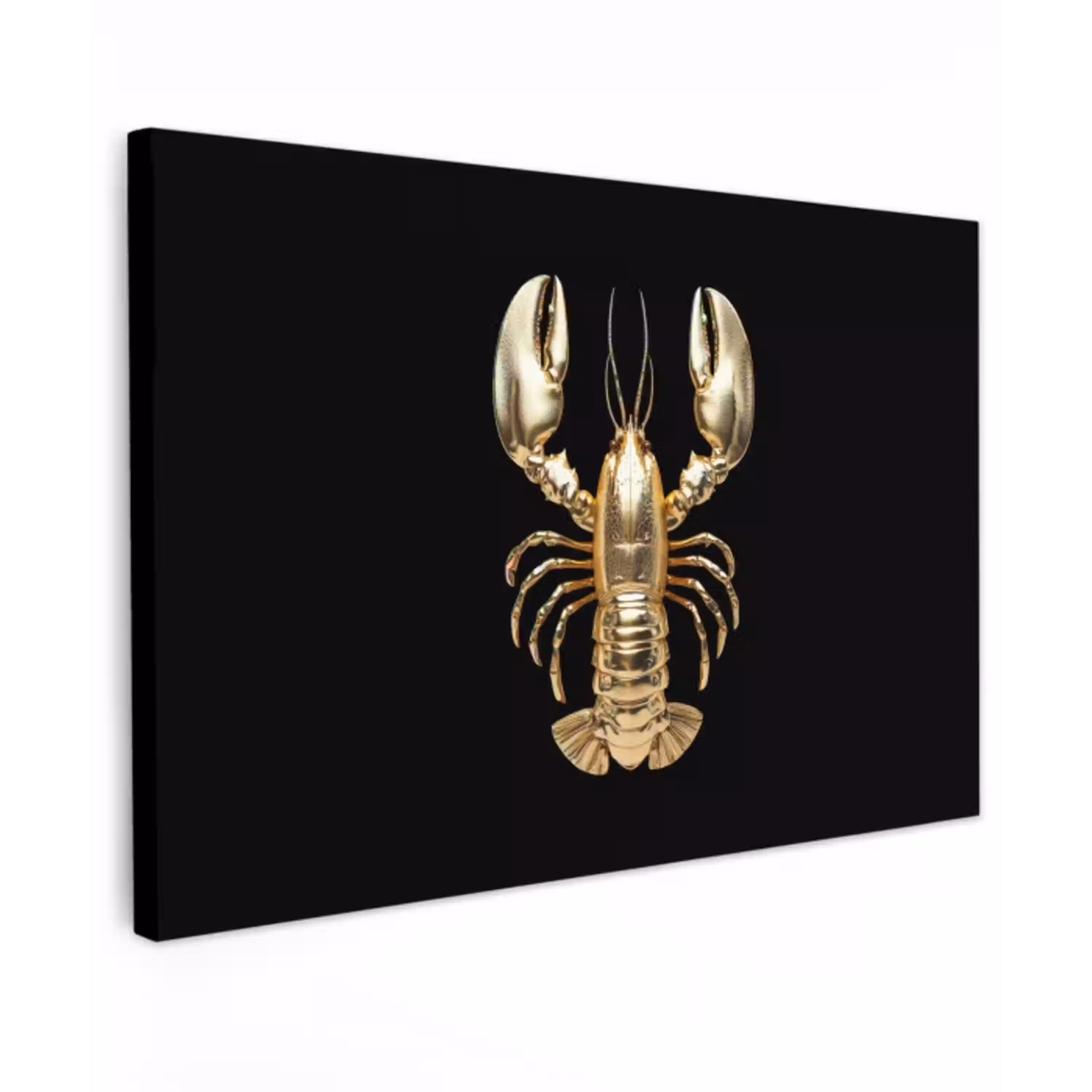 Kreeft - Goud - Textuur - Zwart Tuinposter op houten frame 2 cm dik klein -3d