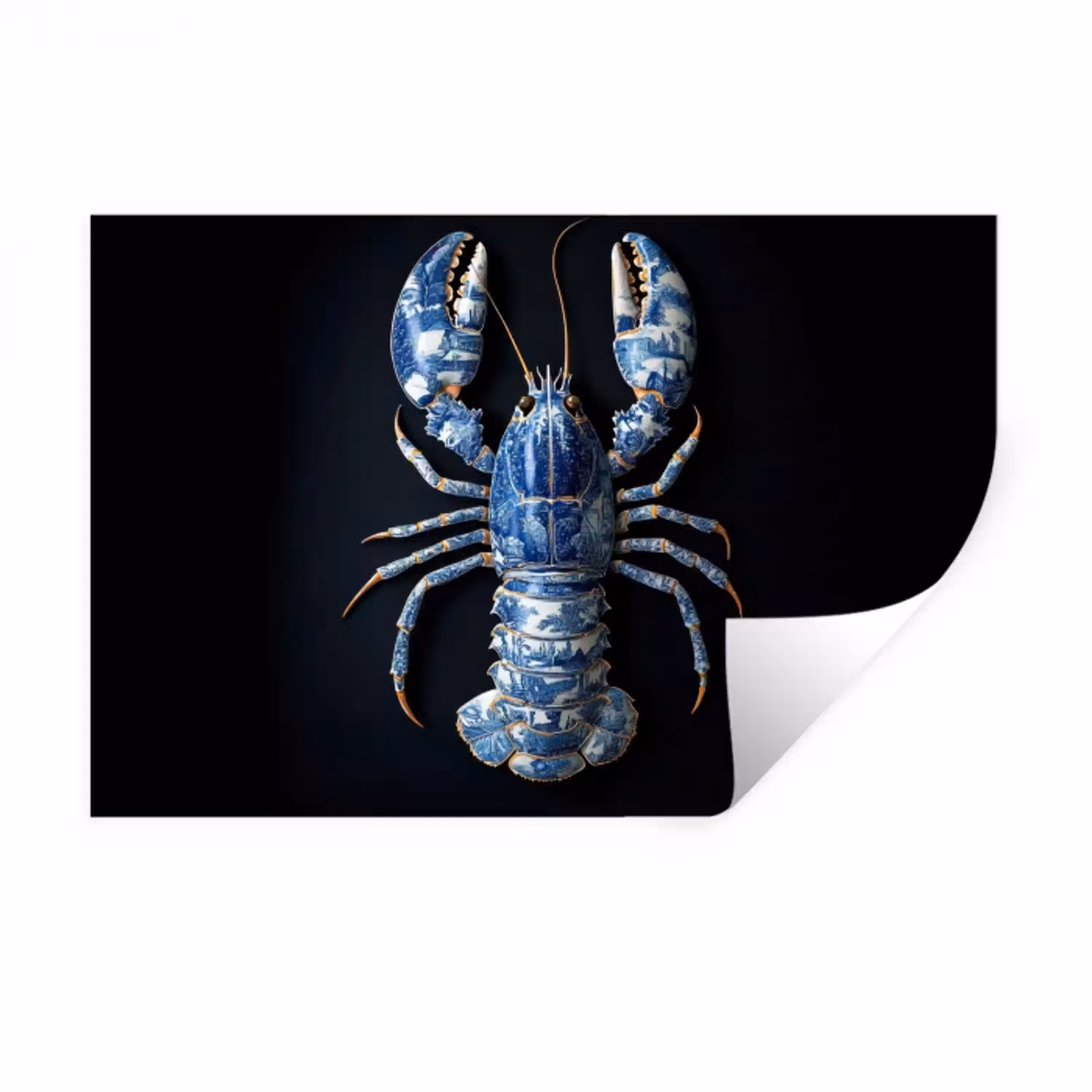Kreeft - Delftsblauw - Schild - Stoer Muursticker klein -3d
