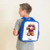 Bruine hond met roze bril en kauwgombal Kinderrugzak - Blauw middel -sfeer2