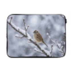 Vogel - Tak - Sneeuw - Winter laptophoes neopreen klein -3d