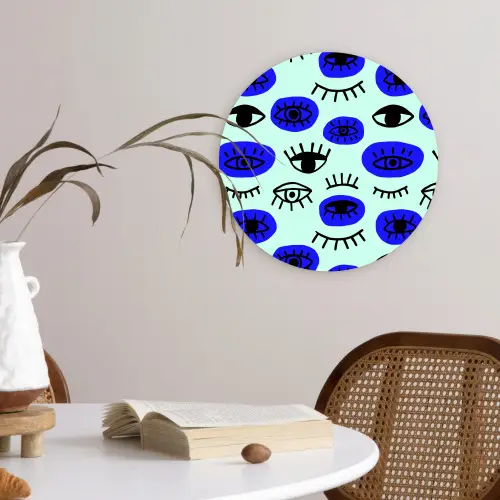 Patroon - Oog - Mint - Blauw Wandcirkel plexiglas klein 852 -sfeer4