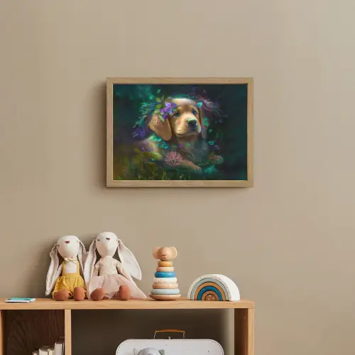 Hond - Puppy - Bloemen - Natuur - Golden retriever Light Box met batterij (Wandlamp kind) middel -sfeer2_kind