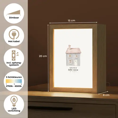 Lichtblauw - Huisje - Mama - Tekst Light Box met kabel (Tafellamp) klein -USP_NL