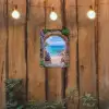 Doorkijk - Poort - Zee - Strand - Rotsen tuinposter los doek klein -sfeer1