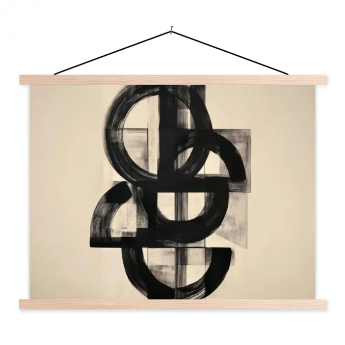 Cirkels - Lijnen - Vormen - Zwart textielposter latten blank klein -3d