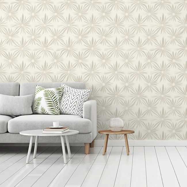 Behang - Patroon - Bloemen - Beige