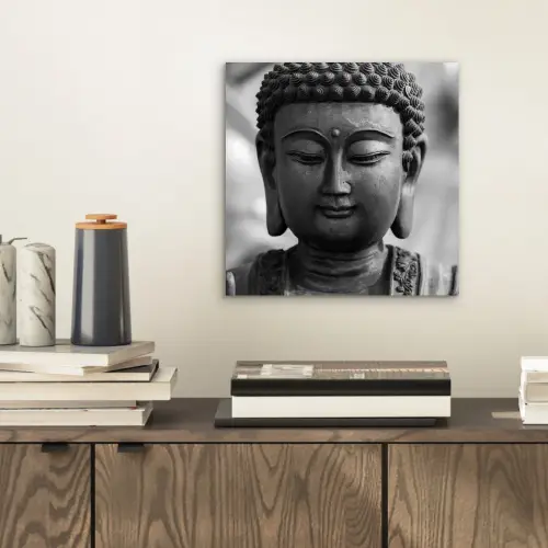 Boeddha - Grijs - Spiritualiteit - Buddha beeld - Religie aluminium wit klein -sfeer1