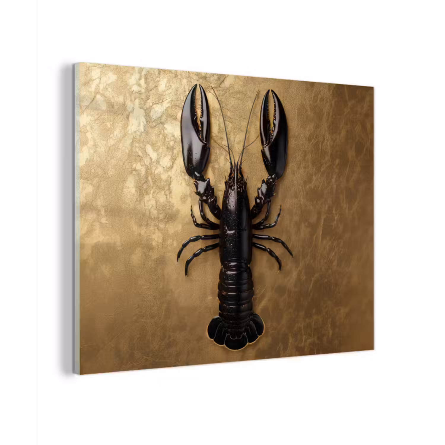 Glas schilderij - Kreeft - Zwart - Goud - Luxe