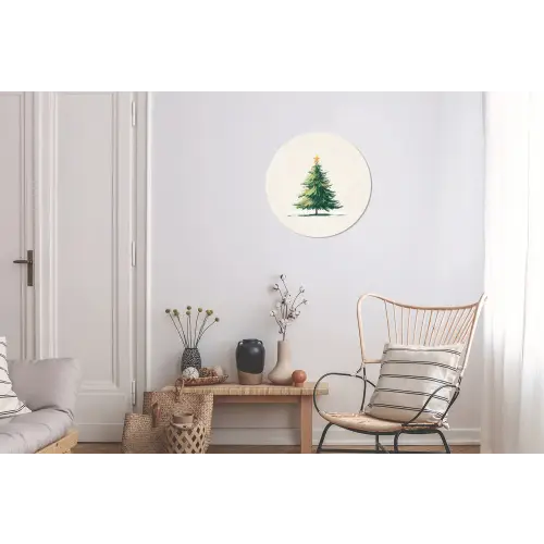 Kerstboom - Illustratie - Ster - Sneeuw Wandcirkel aluminium klein -woonkamer
